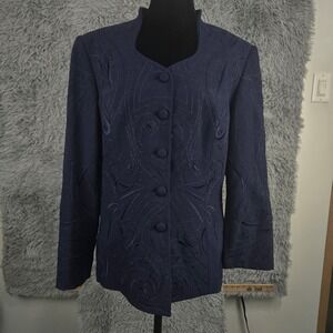 John Meyer of Norwich Womana 12 Blue Embroidered 5 Button Evening Blazer‎ Jacket